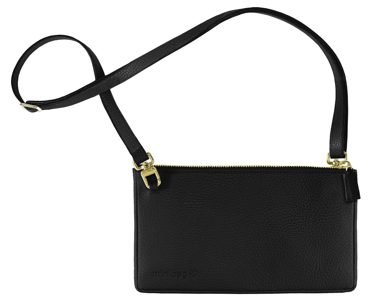 minibag black Edition GOLD, schwarze Ledertasche, goldener Zipp, Geldtasche zum Umhängen, minibag, kleine schwarze Tasche zum Umhängen, Handytasche zum Umhängen, Handytasche mit Geldbörse