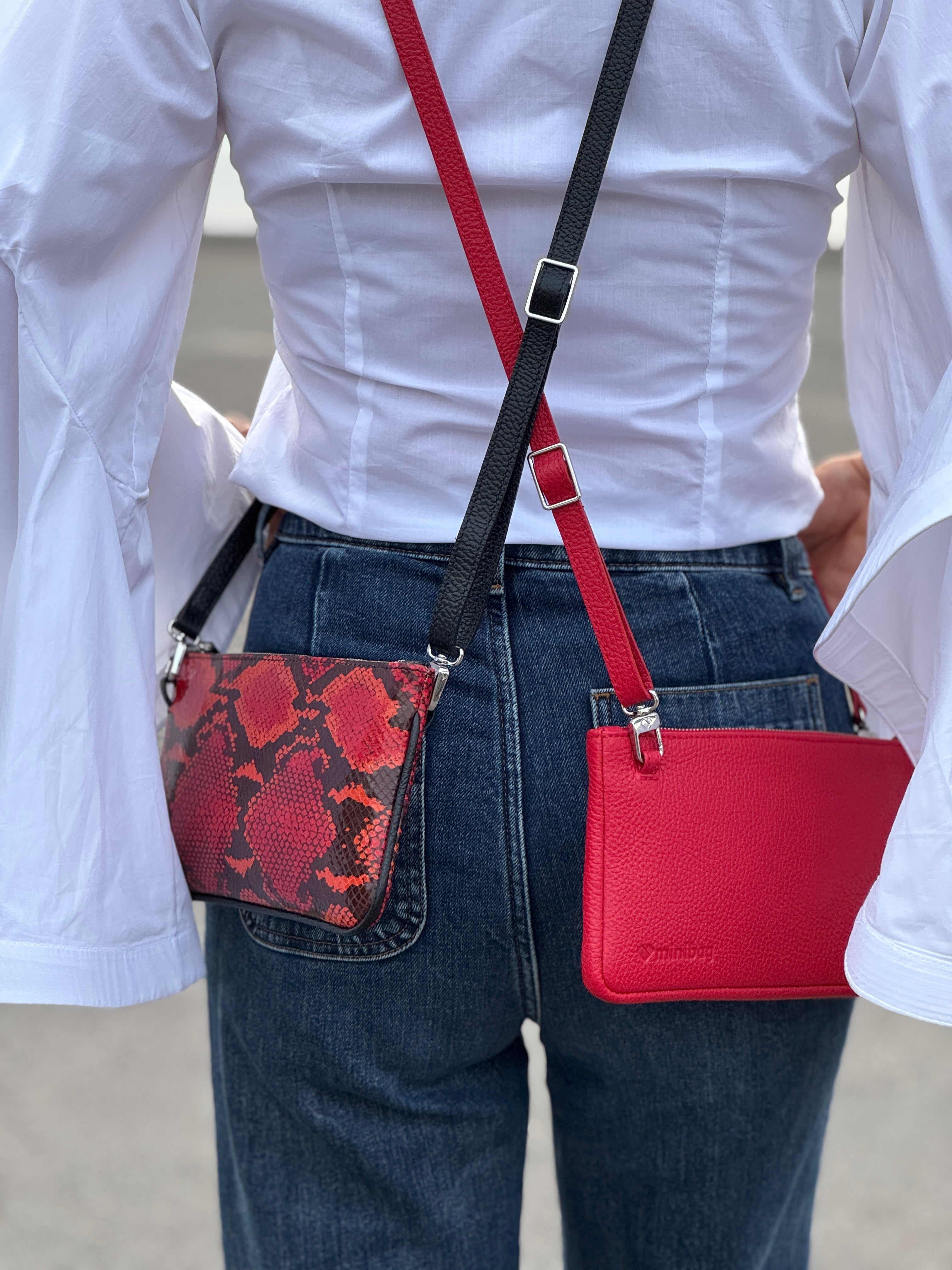 minibag rot, minibag schlangenleder, schlangenledertasche rot, schlangenleder minitasche, geldtsche schlangenleder rotes schlangenleder